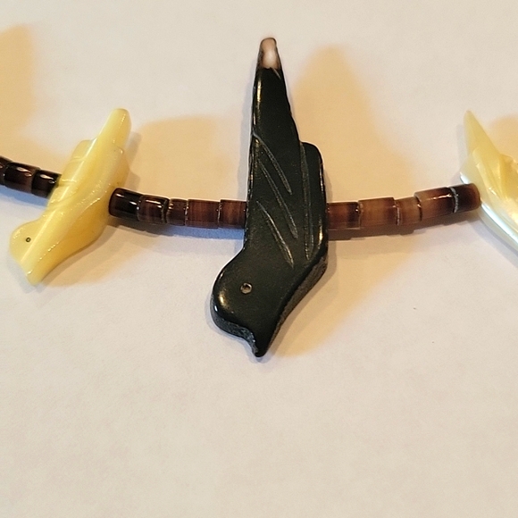 Hand Crafted Natural shell Heishi mother of pearl/onyx fetish necklace 1980s! - Picture 2 of 8